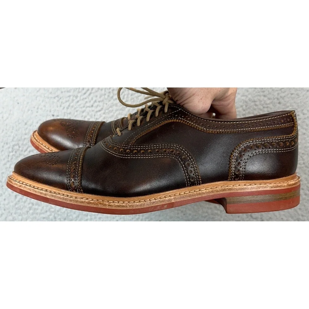 Allen Edmonds Shoes Mens 9.5 D Strandmok Brown Leather Brogue Cap Toe Lace Up